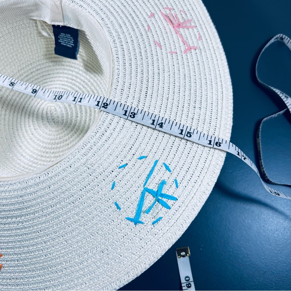Marcus Adler White Straw Sun Hat Colorful Starburst Wide Brim Beach Resort - Picture 10 of 10